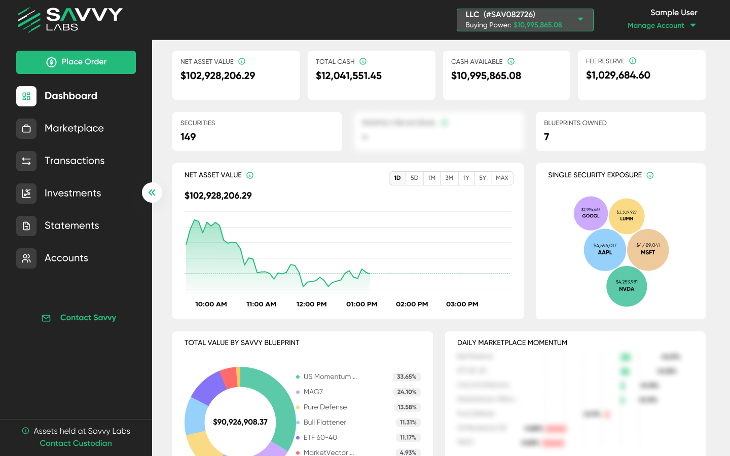 Real-time portfolio dashboard